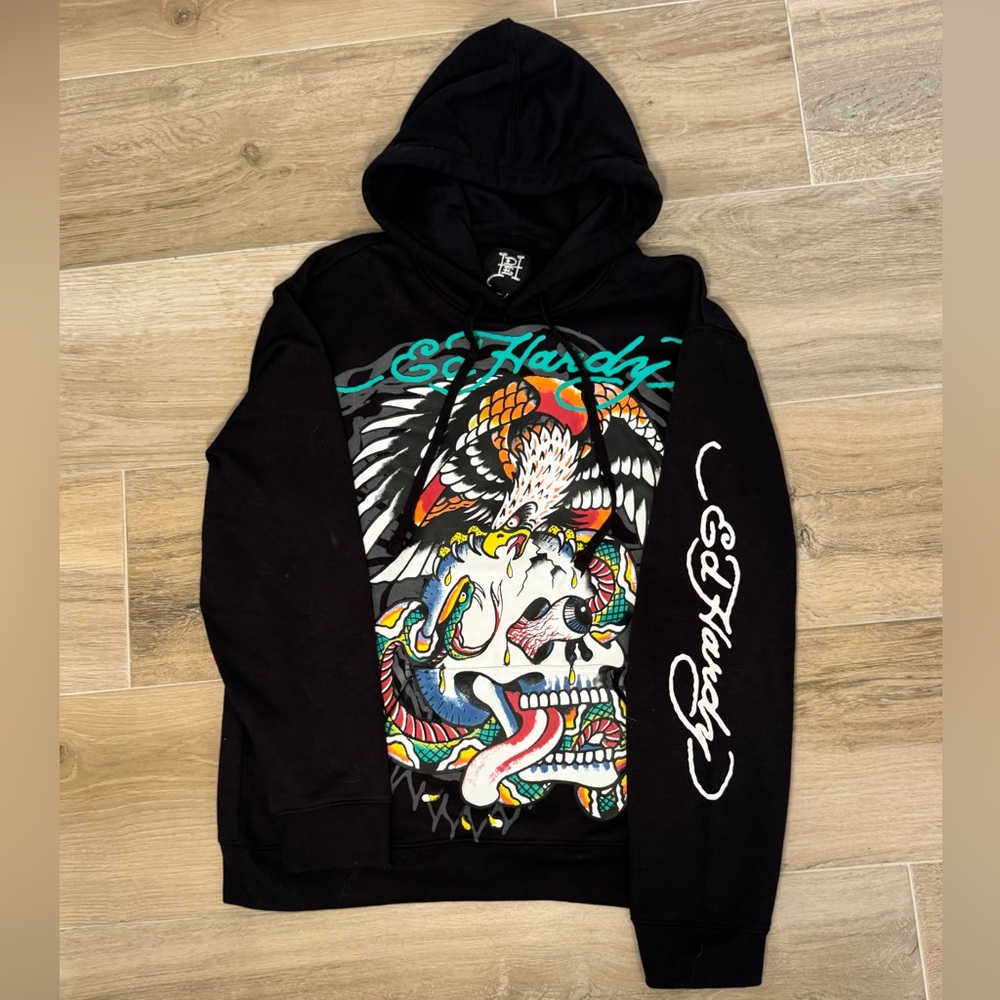 Ed Hardy Battle Skull Black Pullover Hoodie